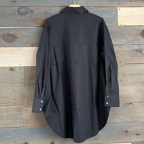 WB Hannah Pop Oversized 100% Organic Cotton Button Down Tunic Shirt Black - Picture 7 of 13